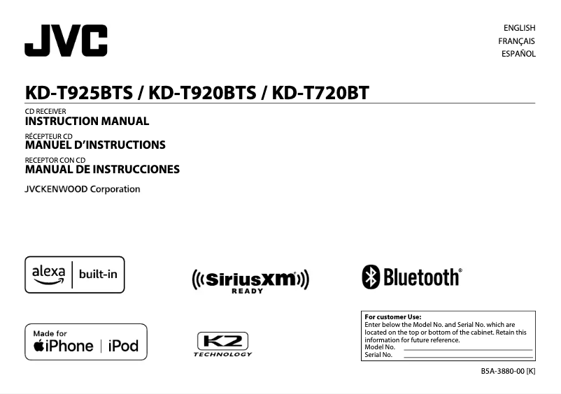 Page 1 of the manual User Manual JVC KD-T925BTS