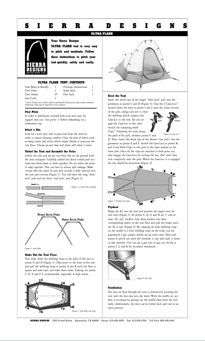 Page 1 de la notice Manuel utilisateur Sierra Designs Ultra Flash