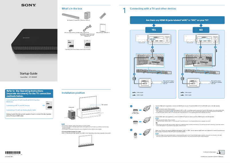 Page 1 de la notice Guide d'installation Sony HT-X9000F