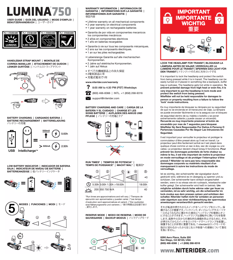 Página 1 del manual Manual de usuario NiteRider Lumina 750