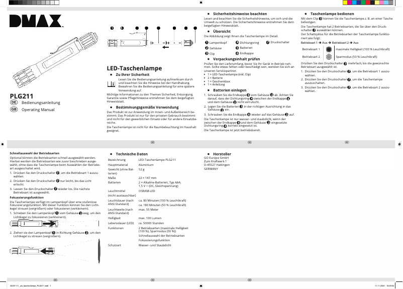 Image de la première page du manuel de l'appareil PLG211