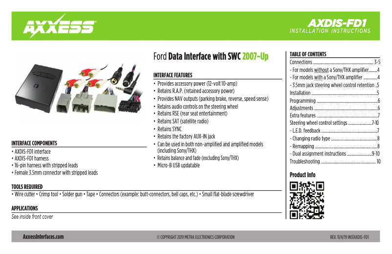 Page 1 de la notice Manuel utilisateur AXESS AXDIS-FD1