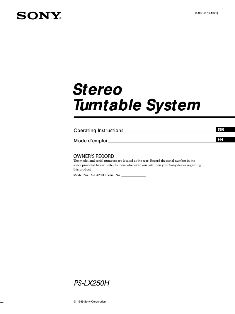 Page n°1 - Manuel utilisateur Sony PS-LX250H