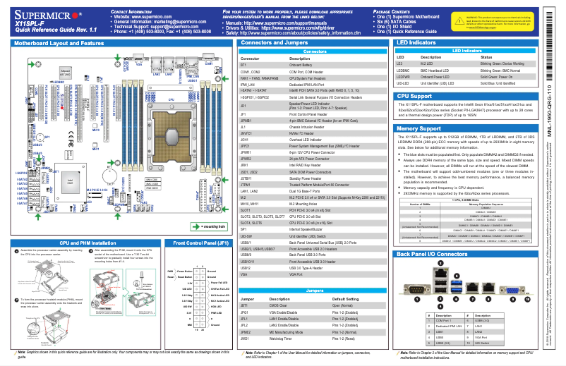 Page 1 de la notice Guide de démarrage rapide Supermicro X11SPL-F