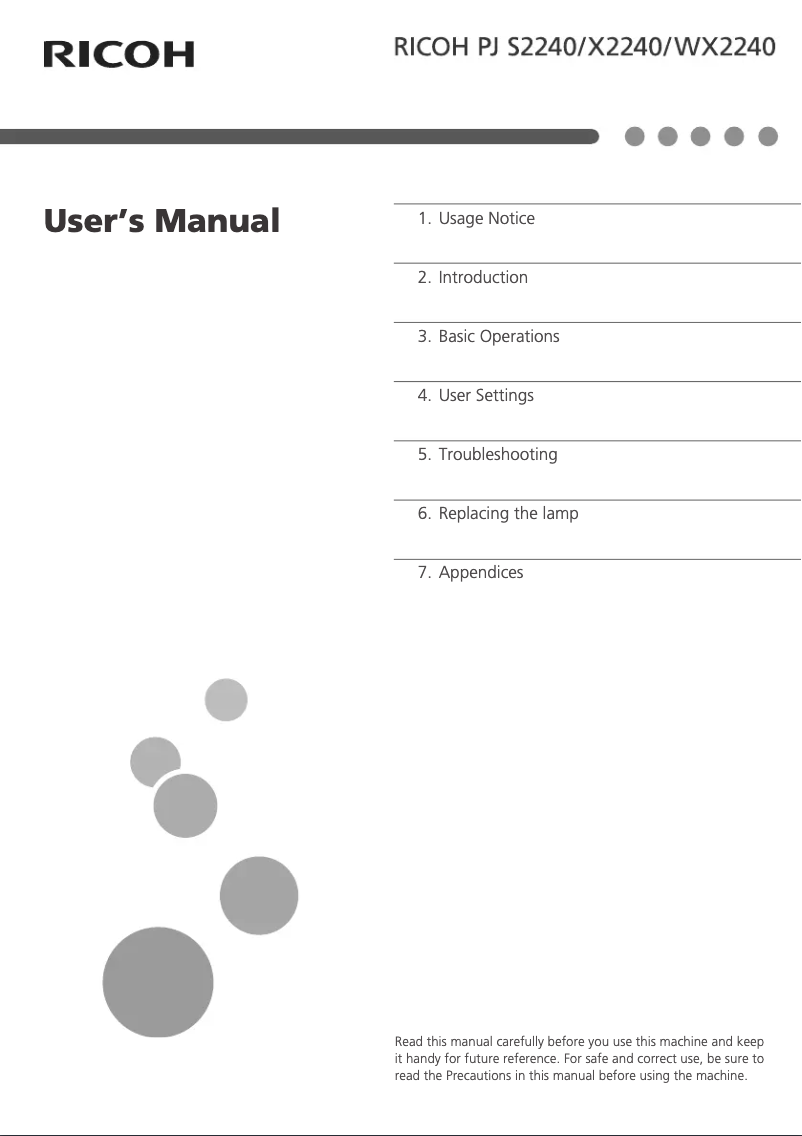 Page 1 de la notice Manuel utilisateur Ricoh PJ WX2240