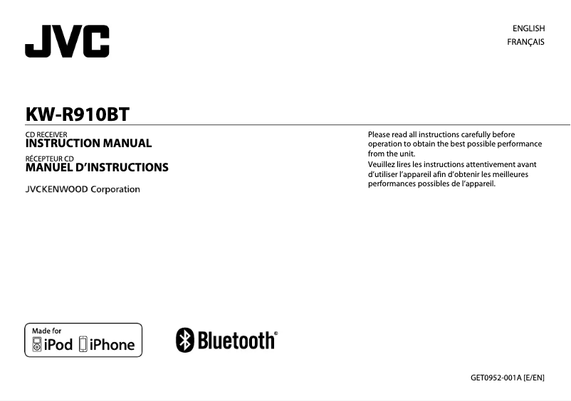 Imagen de la primera página del manual del dispositivo KW-R910BT