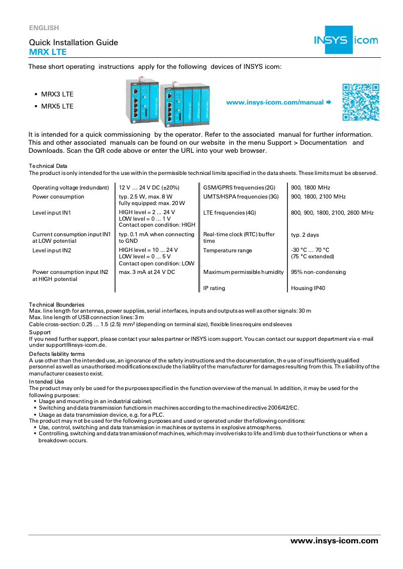 Page n°1 - Manuel utilisateur Insys MRX3 LTE