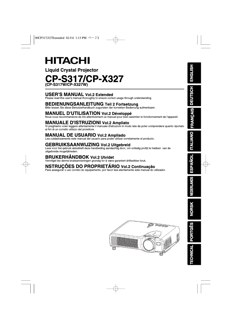 Page 1 de la notice Manuel utilisateur Hitachi CPX327