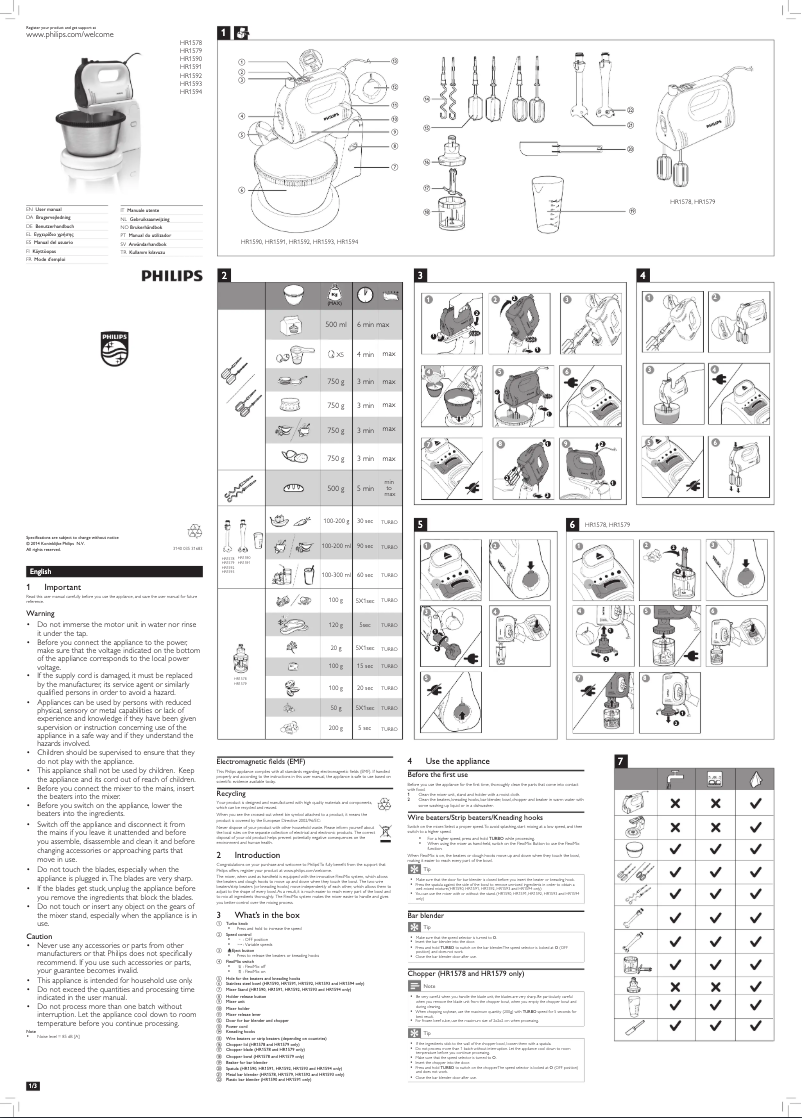 Page 1 de la notice Manuel utilisateur Philips Avance Collection HR1578