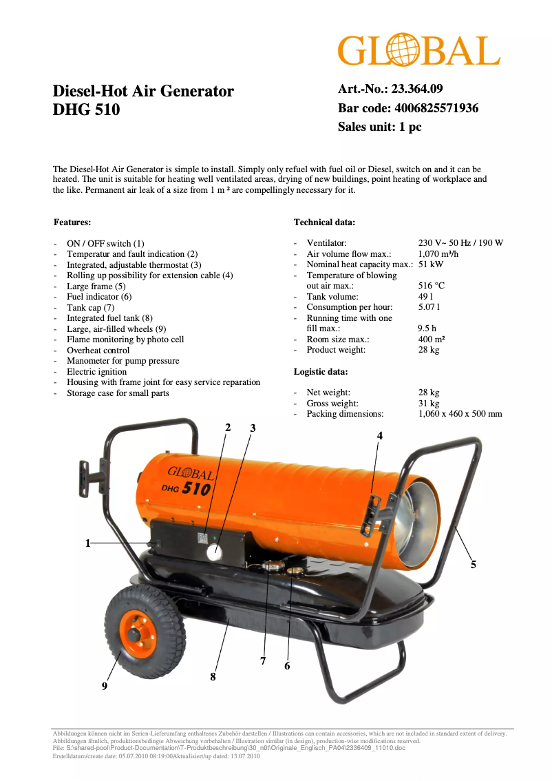 Page n°1 - Manuel utilisateur Global DHG 510