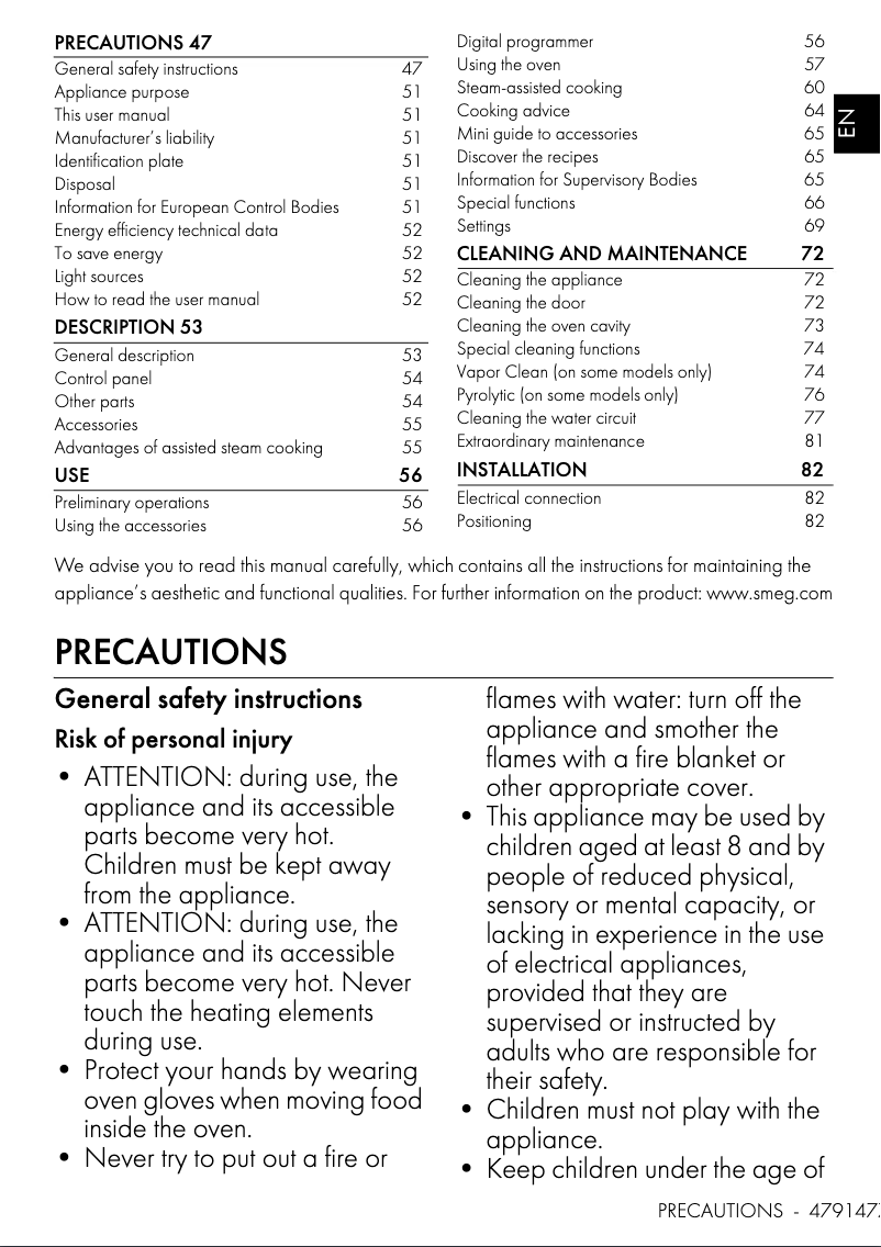 Page 1 de la notice Manuel utilisateur Smeg SO6401S2B