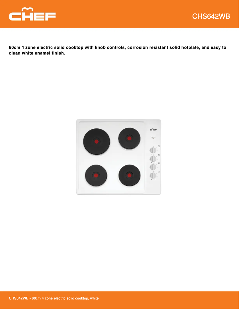 Page 1 de la notice Fiche technique Chef CHS642WB