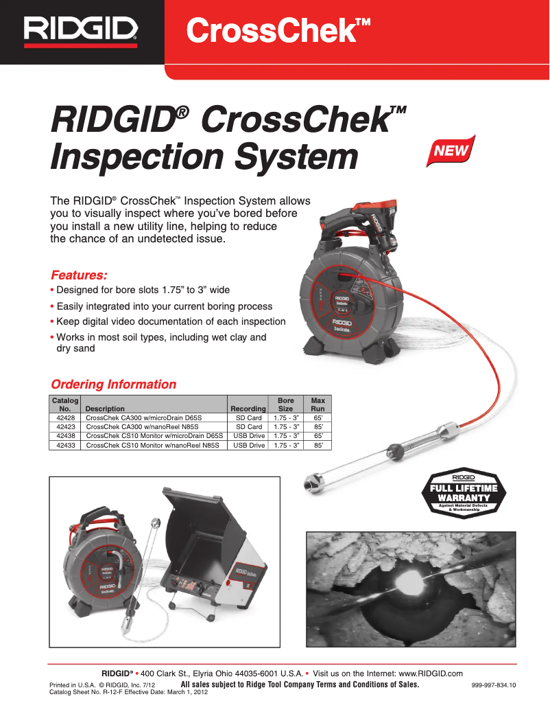 Page 1 de la notice Catalogue Ridgid CrossChek