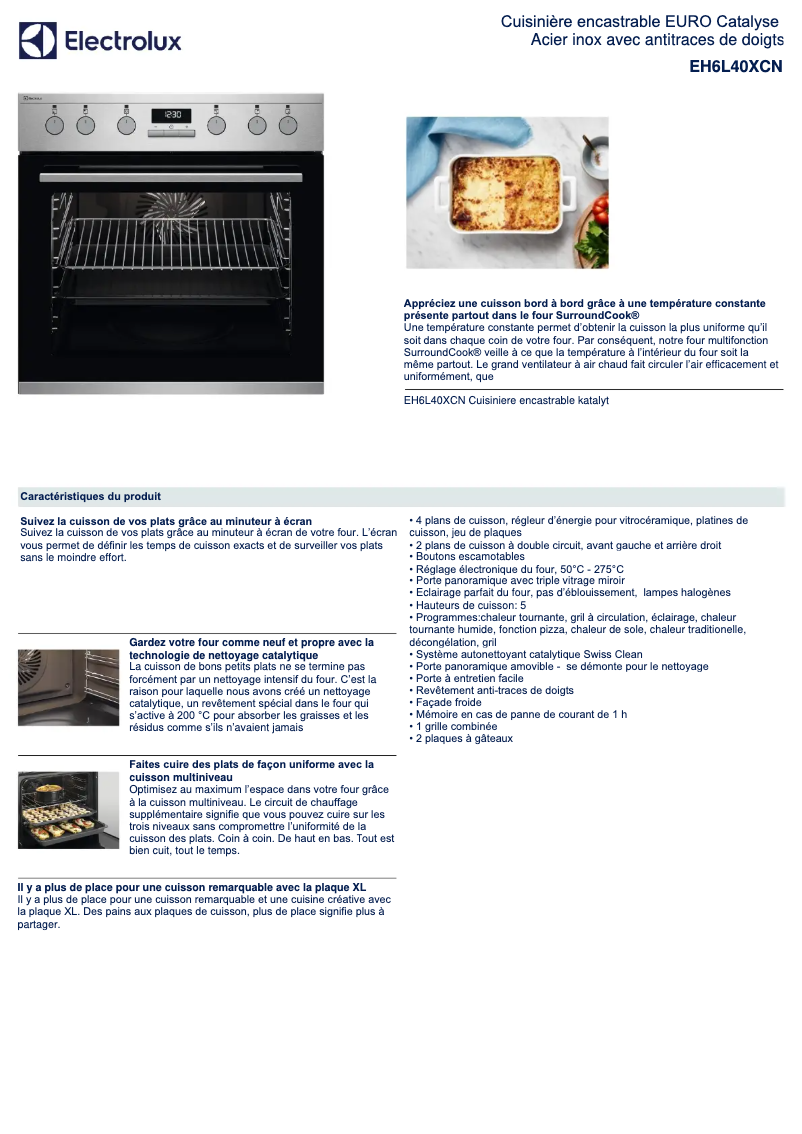 Page 1 de la notice Fiche technique Electrolux EH6L40XCN