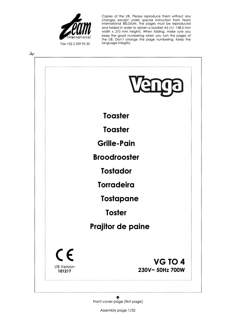 Página 1 del manual Manual de usuario Venga VG TO 4