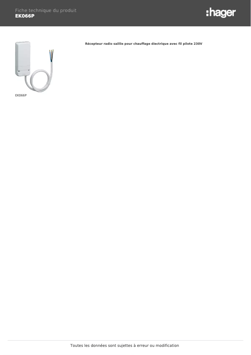 Page n°1 - Fiche technique Hager EK066P