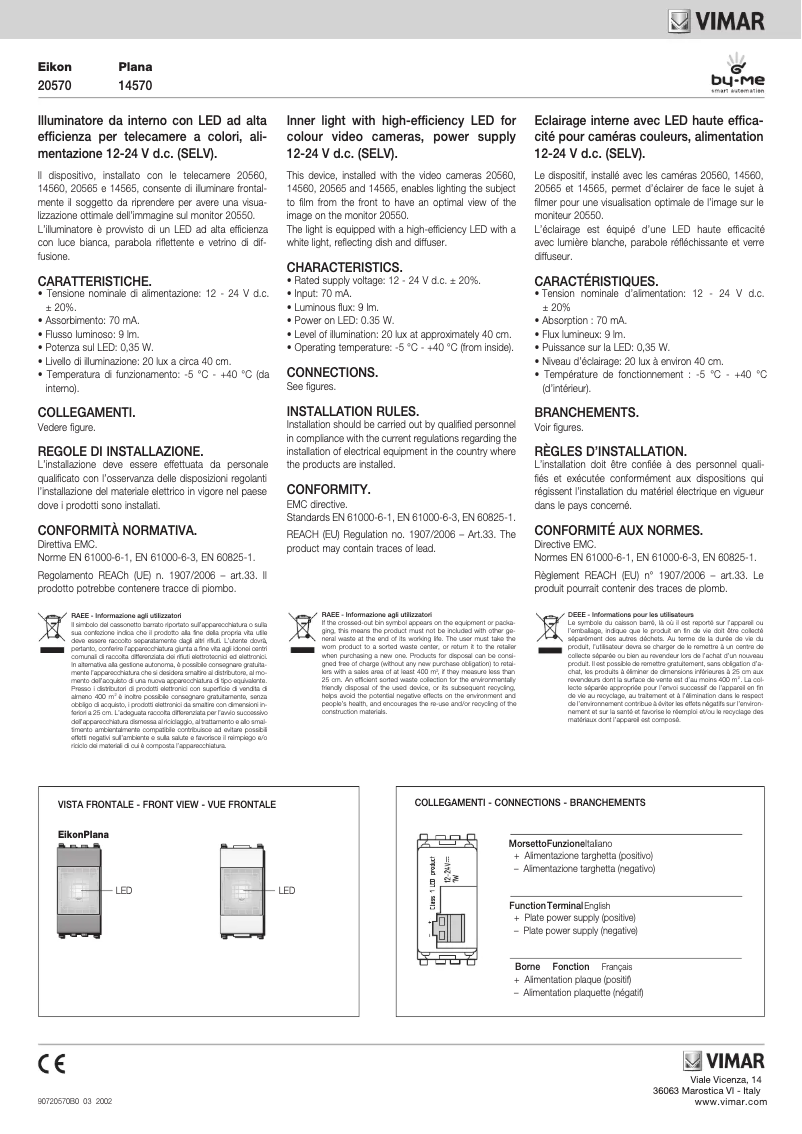 Page 1 de la notice Manuel utilisateur Vimar 20570.N