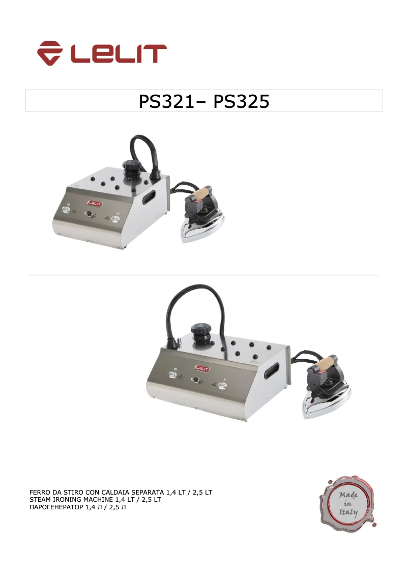 Page n°1 - Manuel utilisateur Lelit PS321