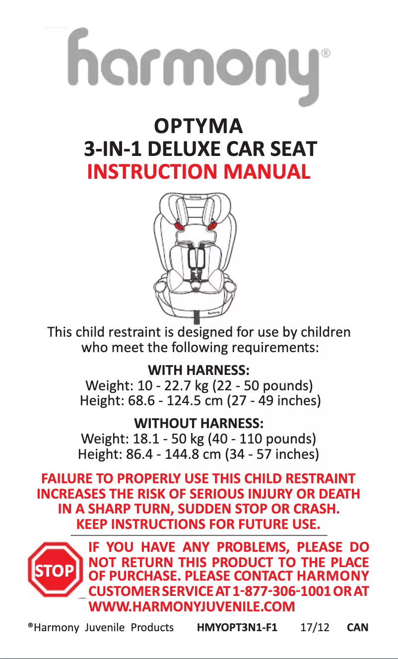 Page 1 de la notice Manuel utilisateur Harmony Optyma 3-in-1 Deluxe