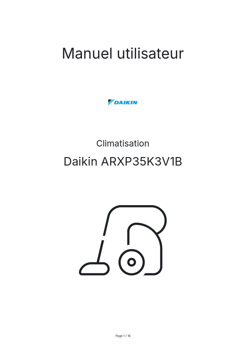 Image de la première page du manuel de l'appareil ARXP35K3V1B