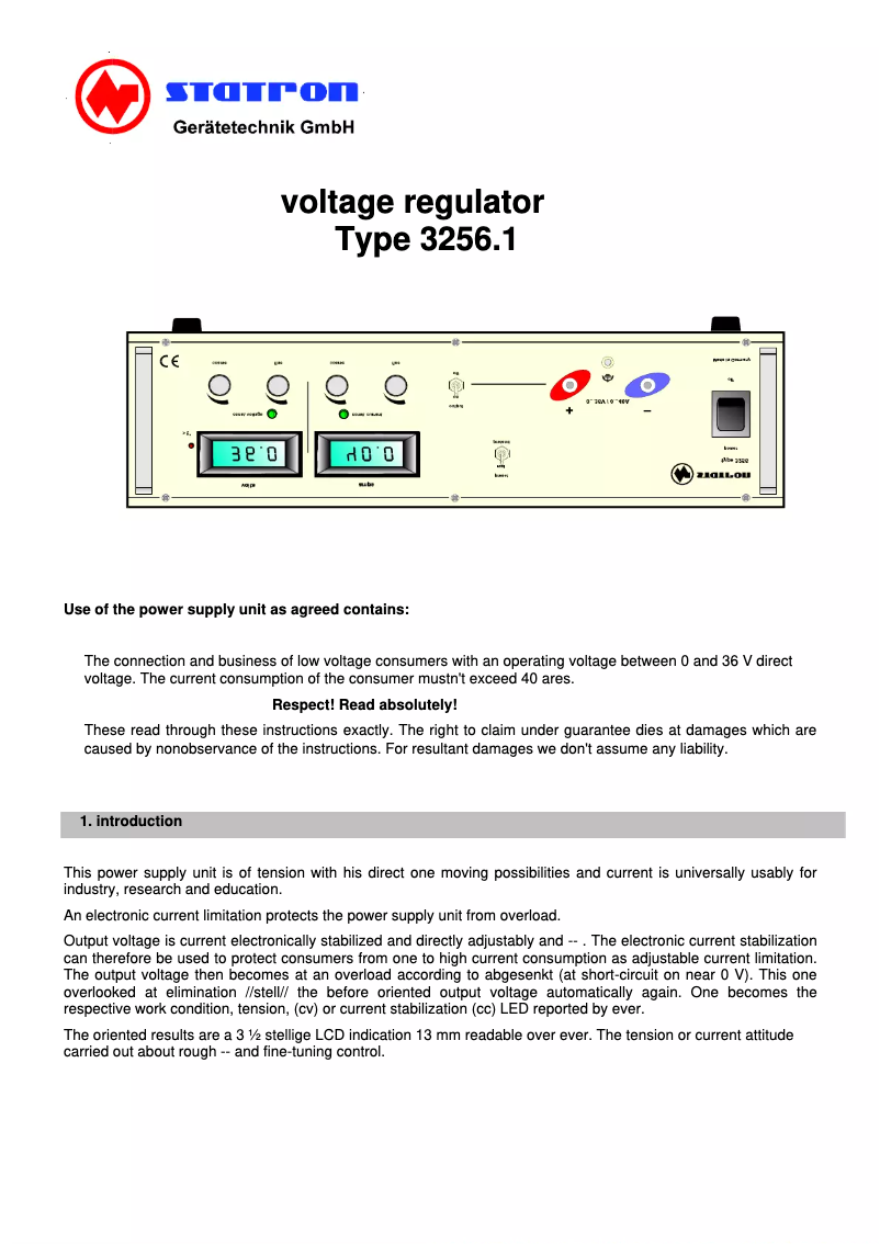 Page 1 de la notice Manuel utilisateur Statron 3256.1