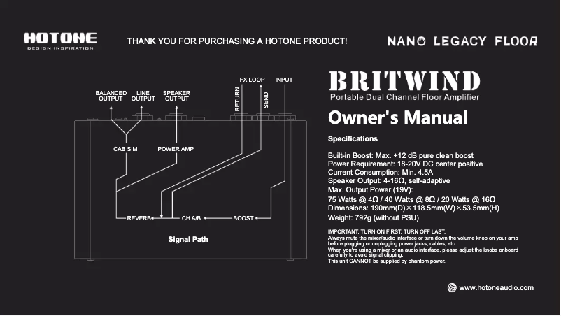 Page n°1 - Manuel utilisateur Hotone BritWind