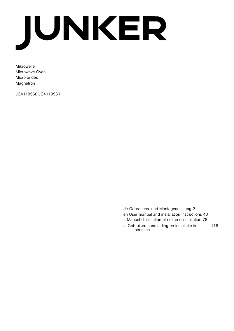 Page 1 de la notice Instructions / montage Junker JC4119961