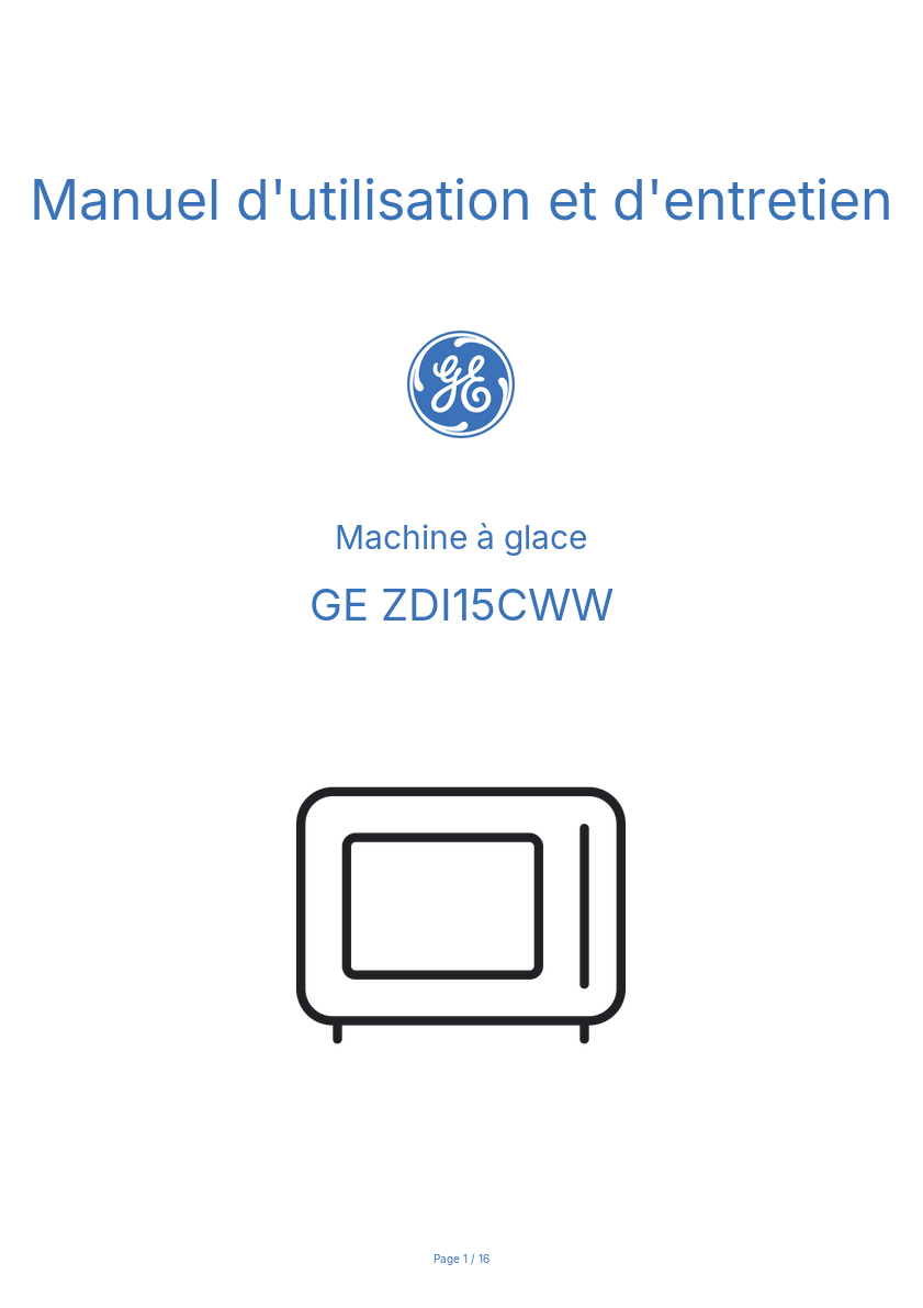 Page n°1 - Manuel d'utilisation et d'entretien GE ZDI15CWW