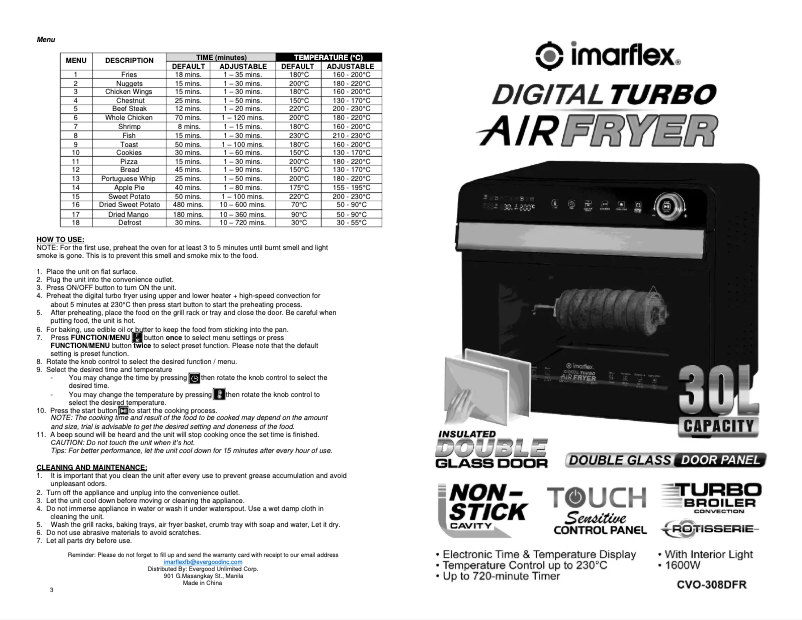Page 1 de la notice Manuel utilisateur Imarflex CVO-308DFR
