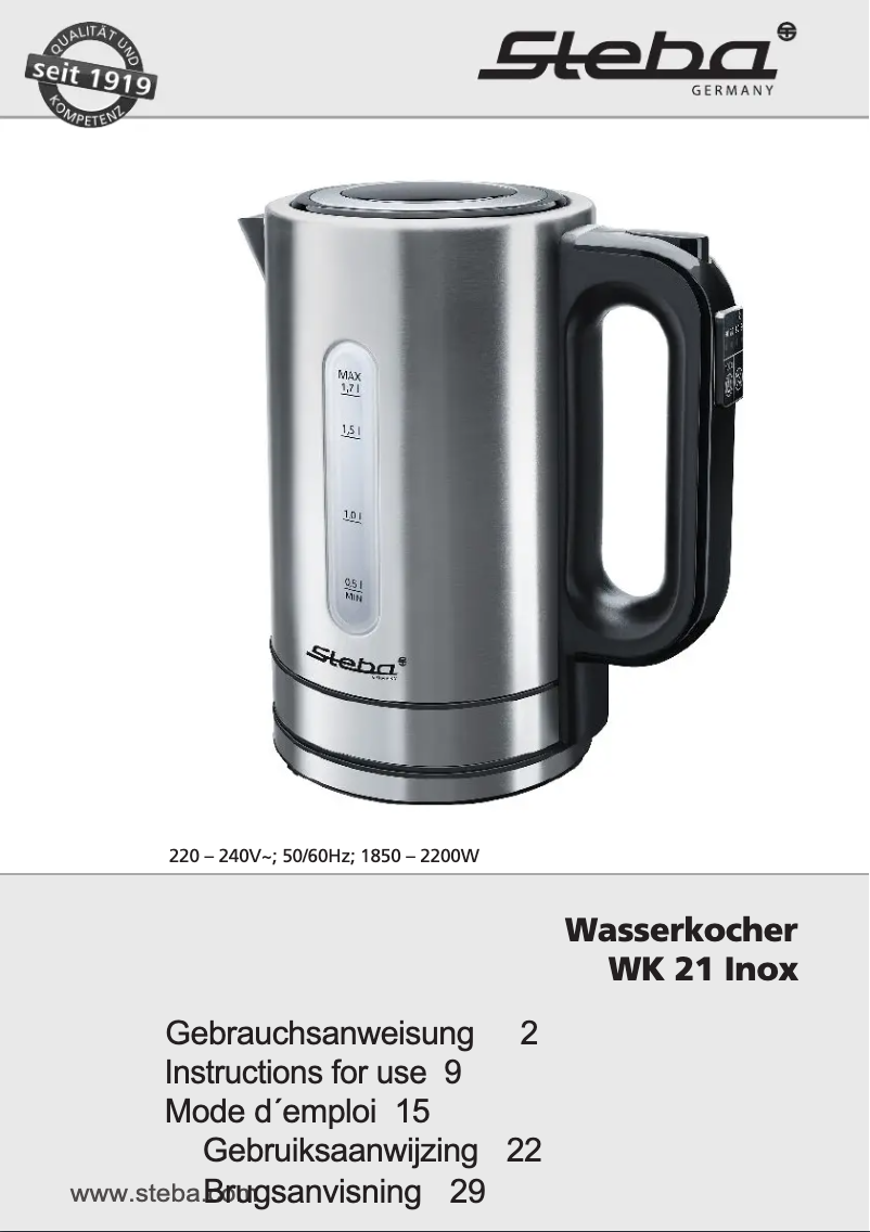 Page n°1 - Manuel utilisateur Steba WK 21 Inox