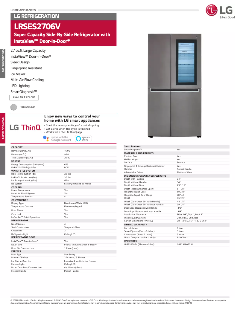 Image de la première page du manuel de l'appareil LRSES2706V