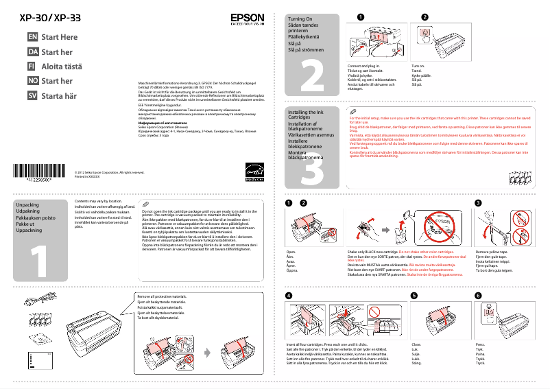 Page 1 de la notice Guide d'installation Epson Expression Home XP-30