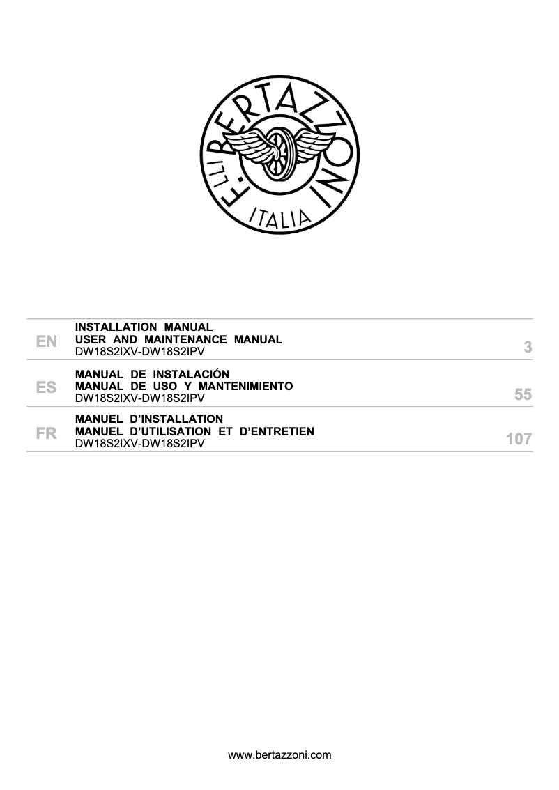 Page 1 de la notice Guide d'installation Bertazzoni DW18S2IPV