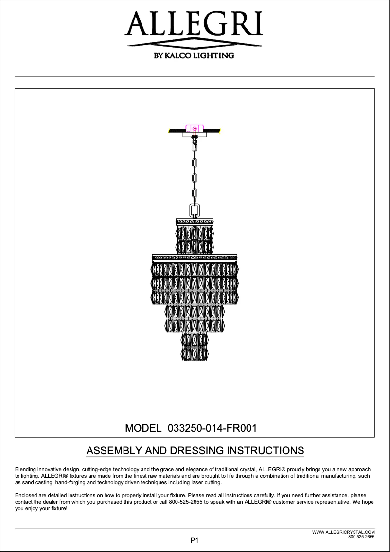 Page n°1 - Manuel utilisateur Allegri Kasturi 033250-014-FR001