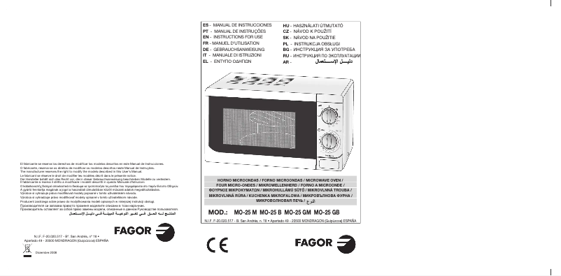 Página 1 del manual Manual de usuario Fagor MO-25M