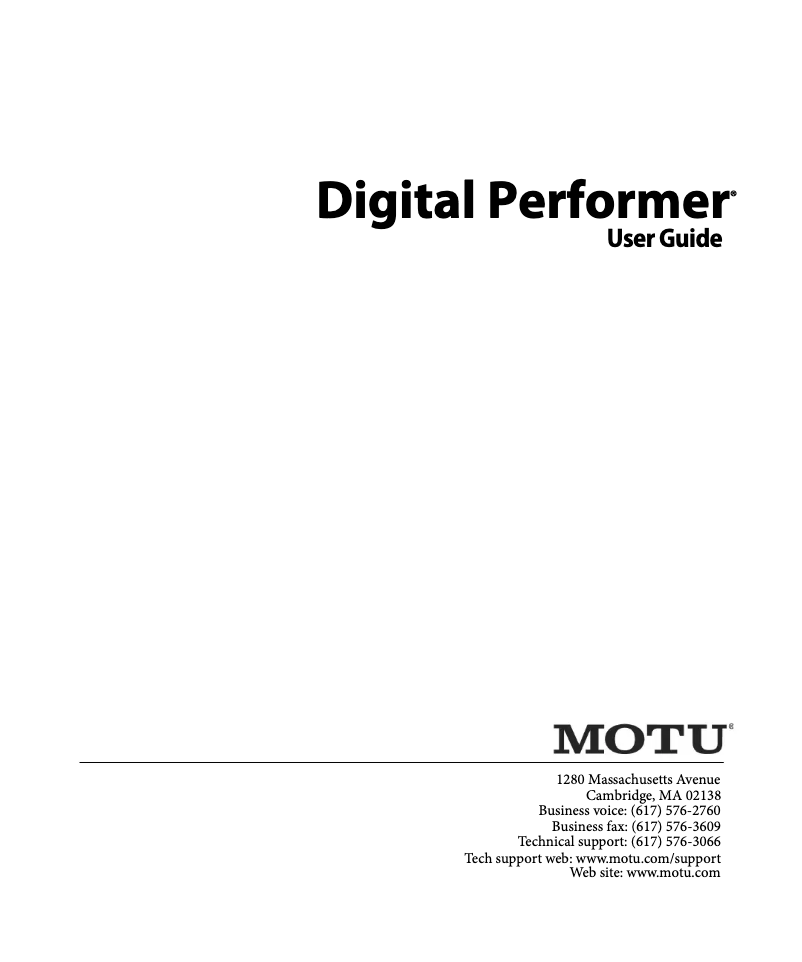 Page 1 de la notice Manuel utilisateur Motu Digital Performer 10