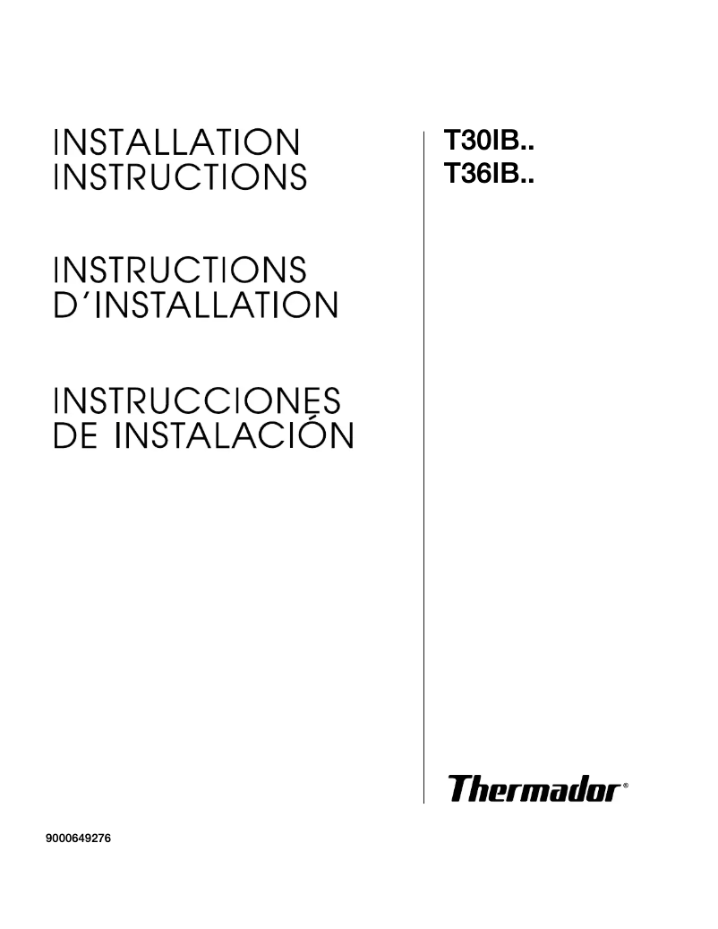 Page 1 de la notice Guide d'installation Thermador T30IB800SP