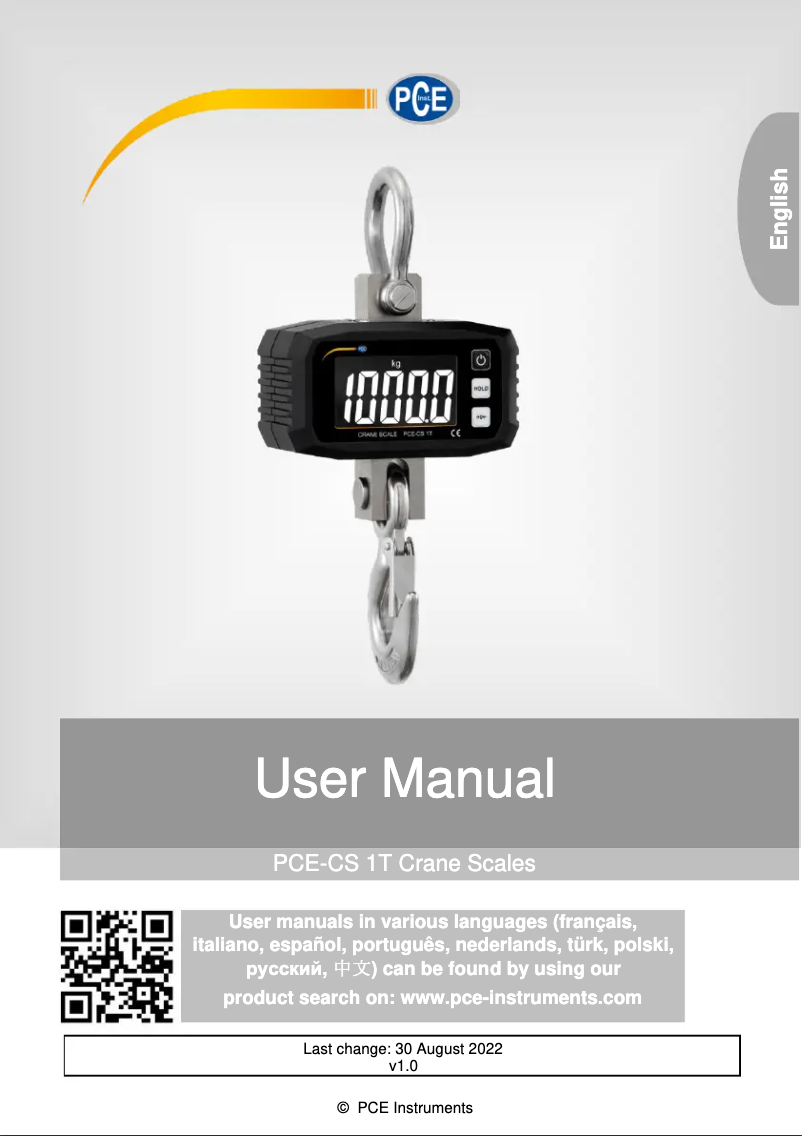 Page 1 de la notice Manuel utilisateur PCE Instruments PCE-CS 1T