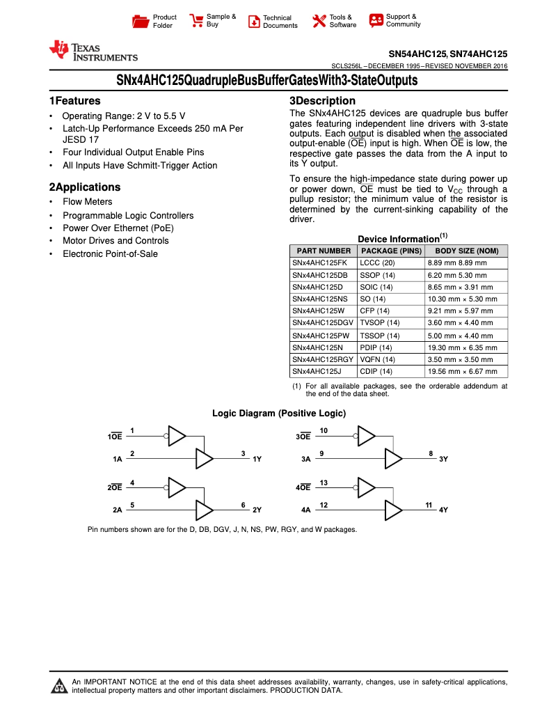 Page 1 de la notice Manuel utilisateur Texas Instruments SN74AHC125D