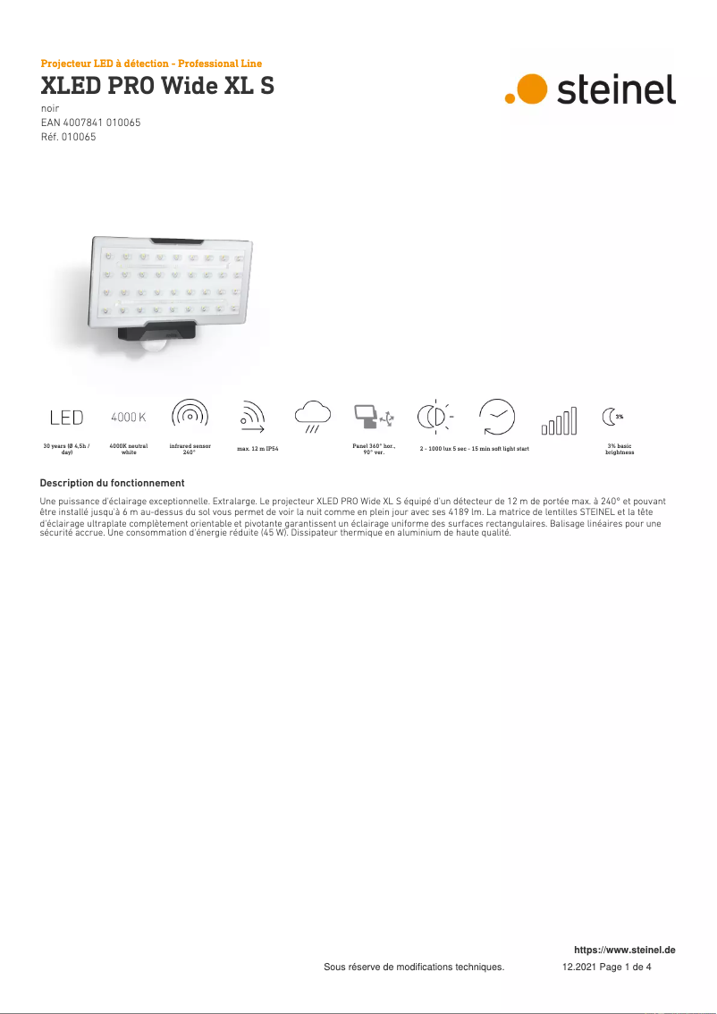 Página 1 del manual Ficha técnica Steinel XLED PRO Wide XL S