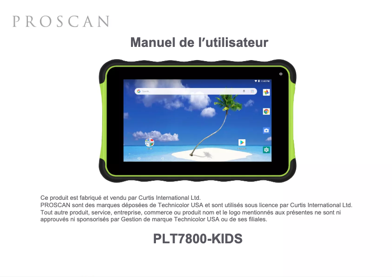 Page n°1 - Manuel utilisateur Proscan PLT7800-KIDS