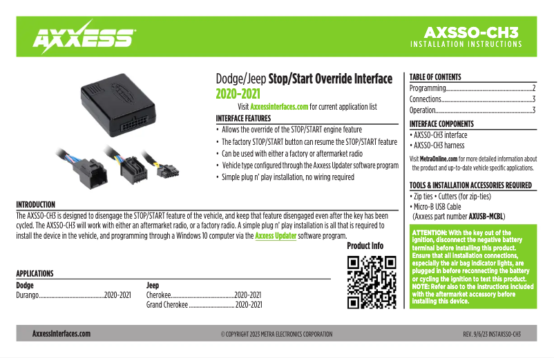 Page 1 de la notice Manuel utilisateur AXESS AXSSO-CH3