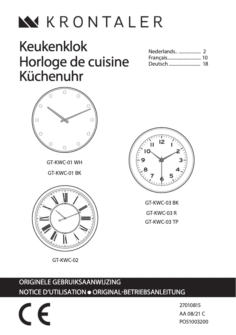 Page n°1 - Manuel utilisateur Krontaler GT-KWC-01 WH