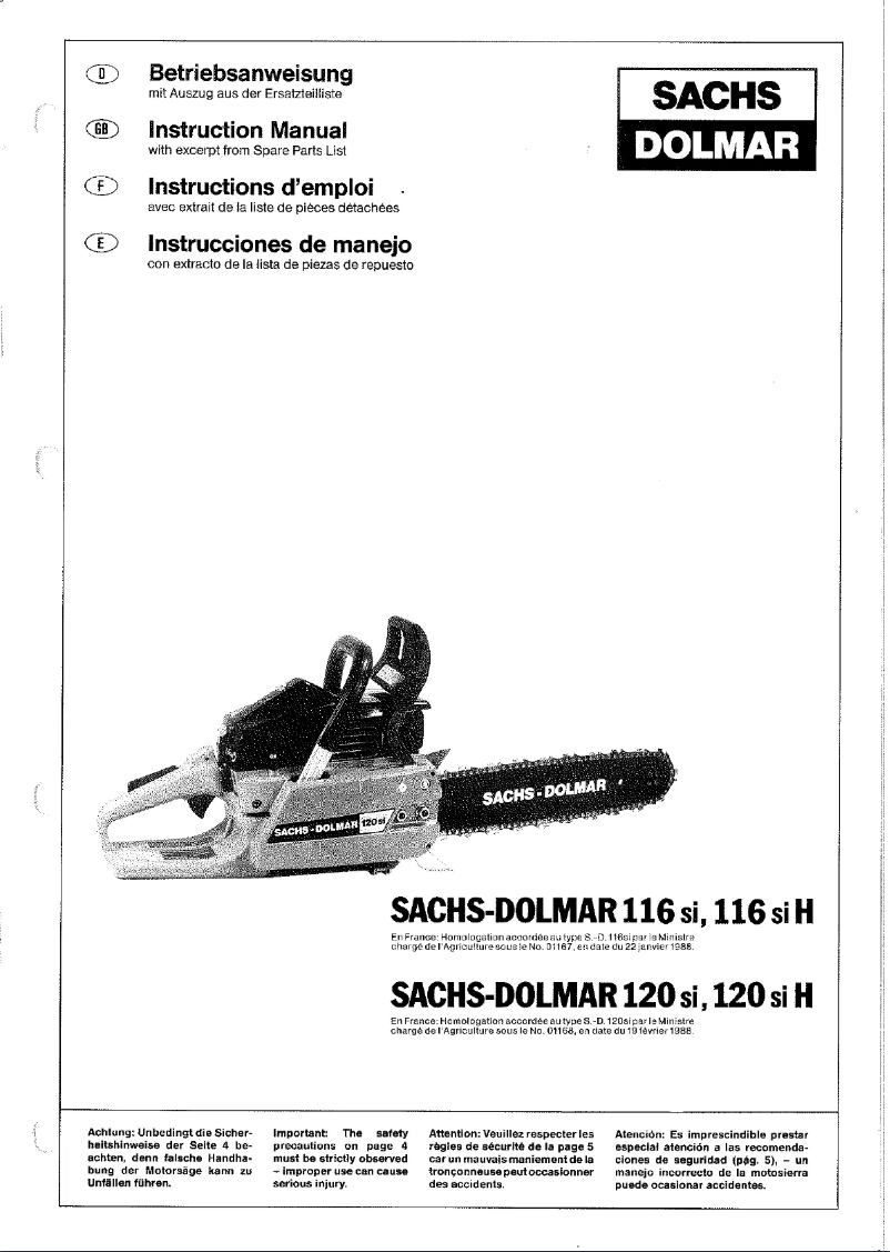 Page n°1 - Manuel utilisateur Dolmar 120 SI