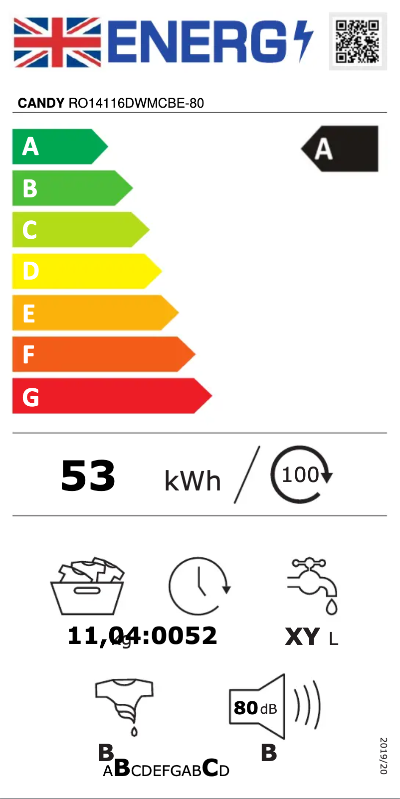 Page 1 de la notice Label énergétique Candy RO14116DWMCBE-80