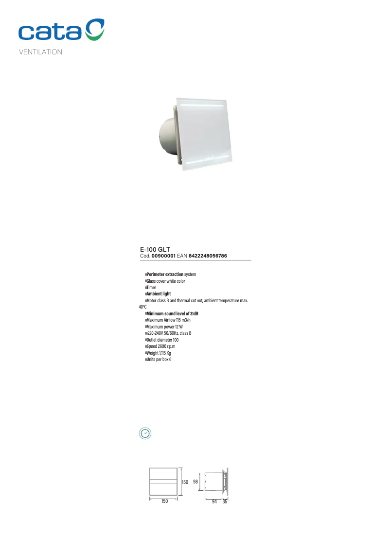 Page 1 de la notice Fiche technique CATA E-100 GLT