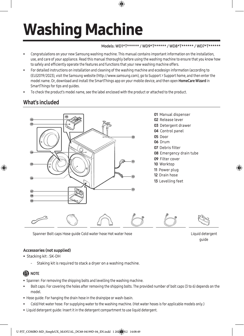 Image de la première page du manuel de l'appareil WD92T654CBE