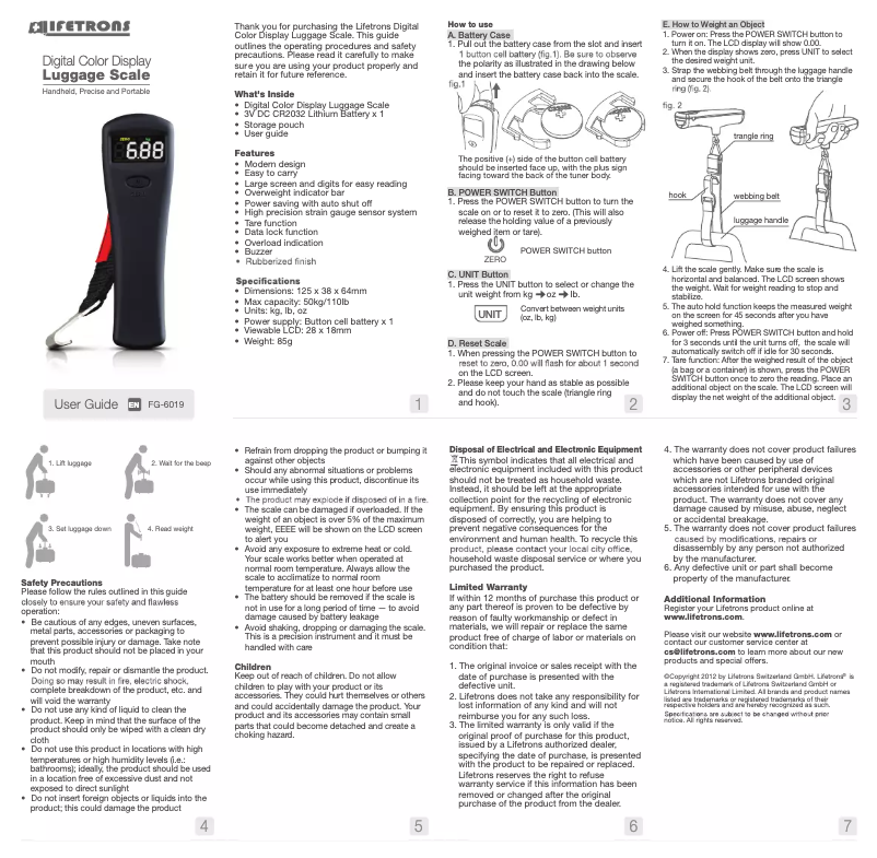 Page 1 de la notice Manuel utilisateur Lifetrons FG-6019