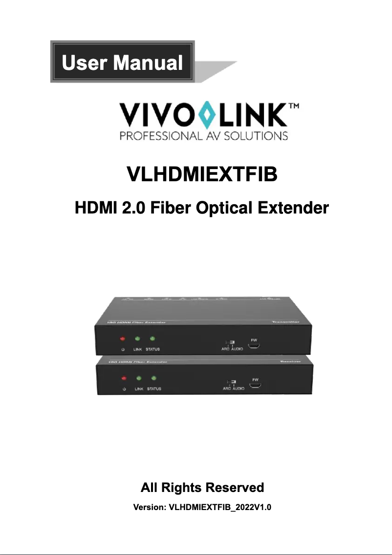 Page n°1 - Manuel utilisateur Vivolink VLHDMIEXTFIB