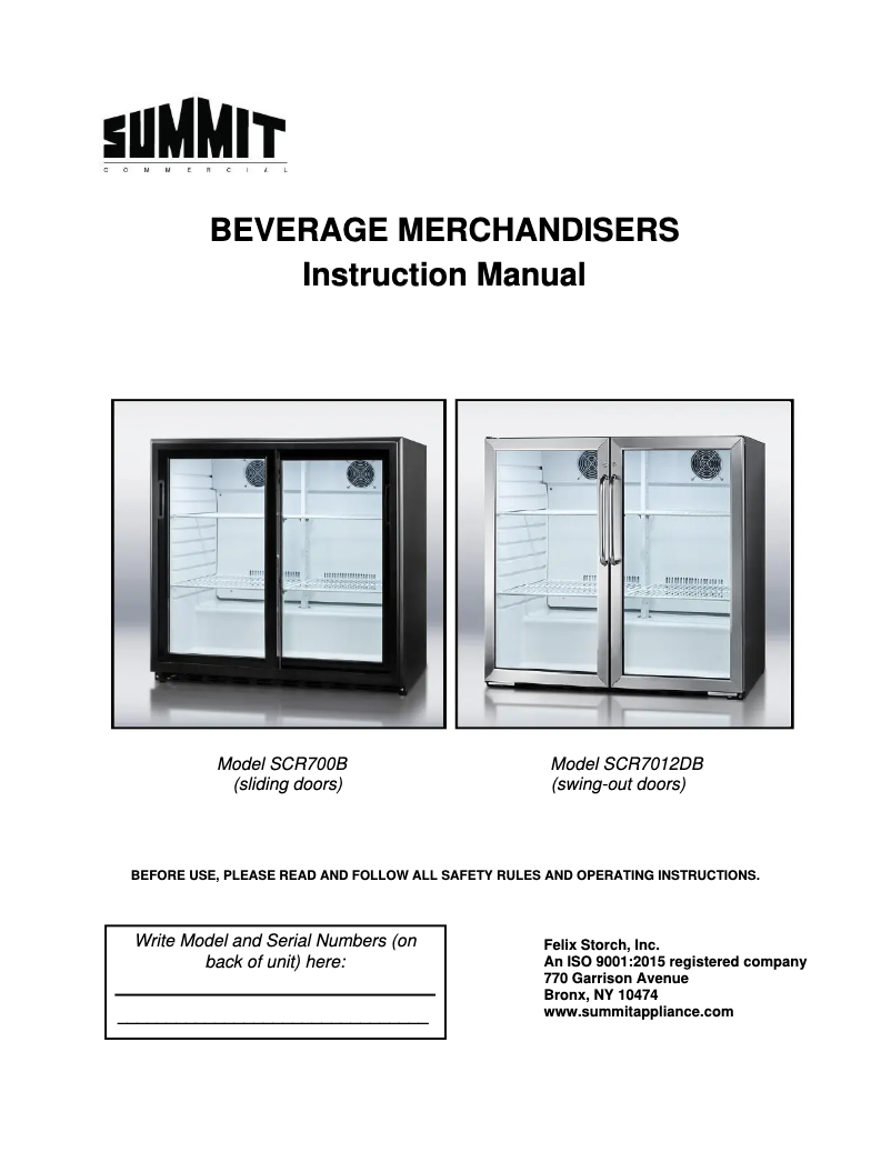 Page 1 de la notice Manuel utilisateur Summit SCR700B